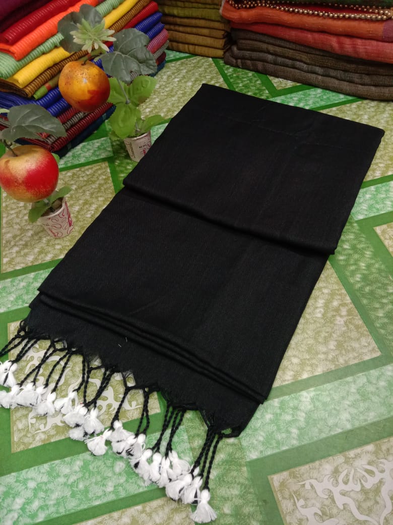Plain khadi cotton saree with tassels