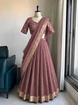 Viscose georgette checks sequins full stitched lehanga/halfsaree