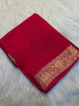 Pure chinnon flower jacquard zari saree