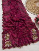 Soft rangoli crush lotus handwork saree