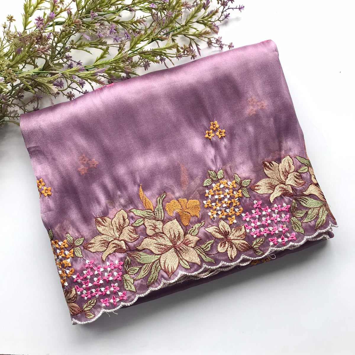 Tissue embroidery premium saree