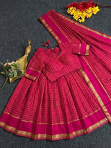 Viscose georgette vintage checks fully stitched half sareee