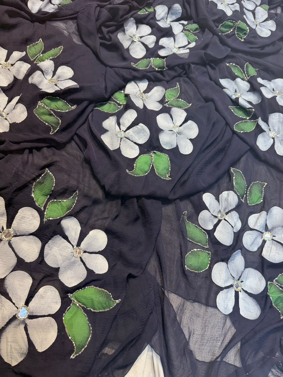 Chiffon handpaint kardhana work saree