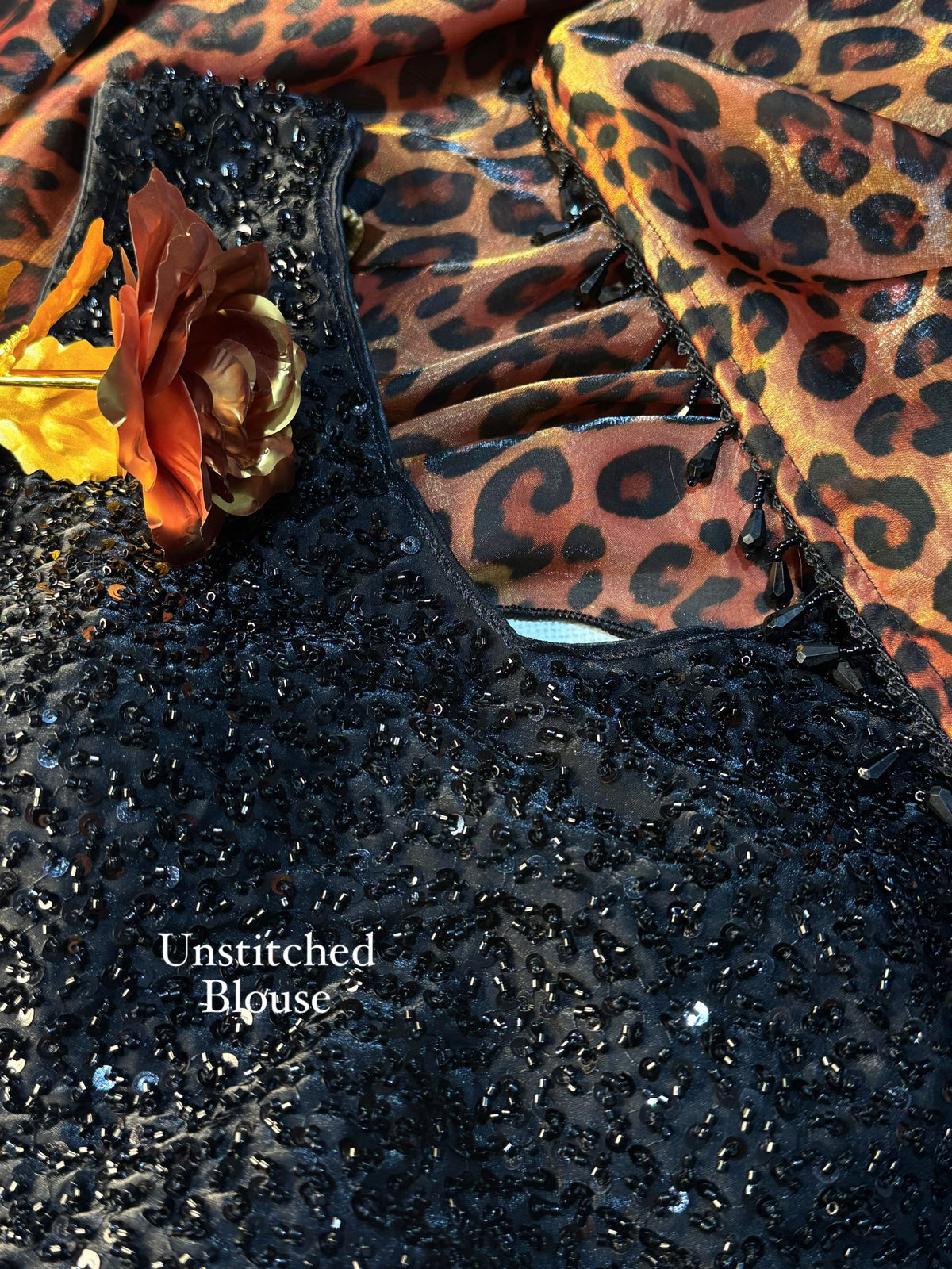 Tiger print space silk stylish saree with unstitched blouse