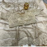 Space Silk Embroidery work saree with stitched blouse