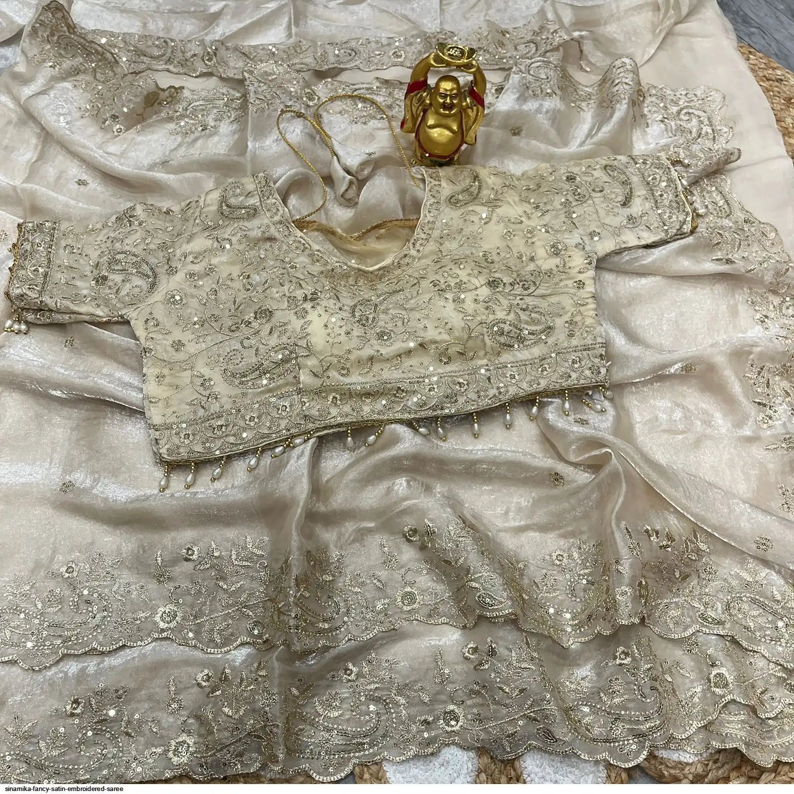 Space Silk Embroidery work saree with stitched blouse