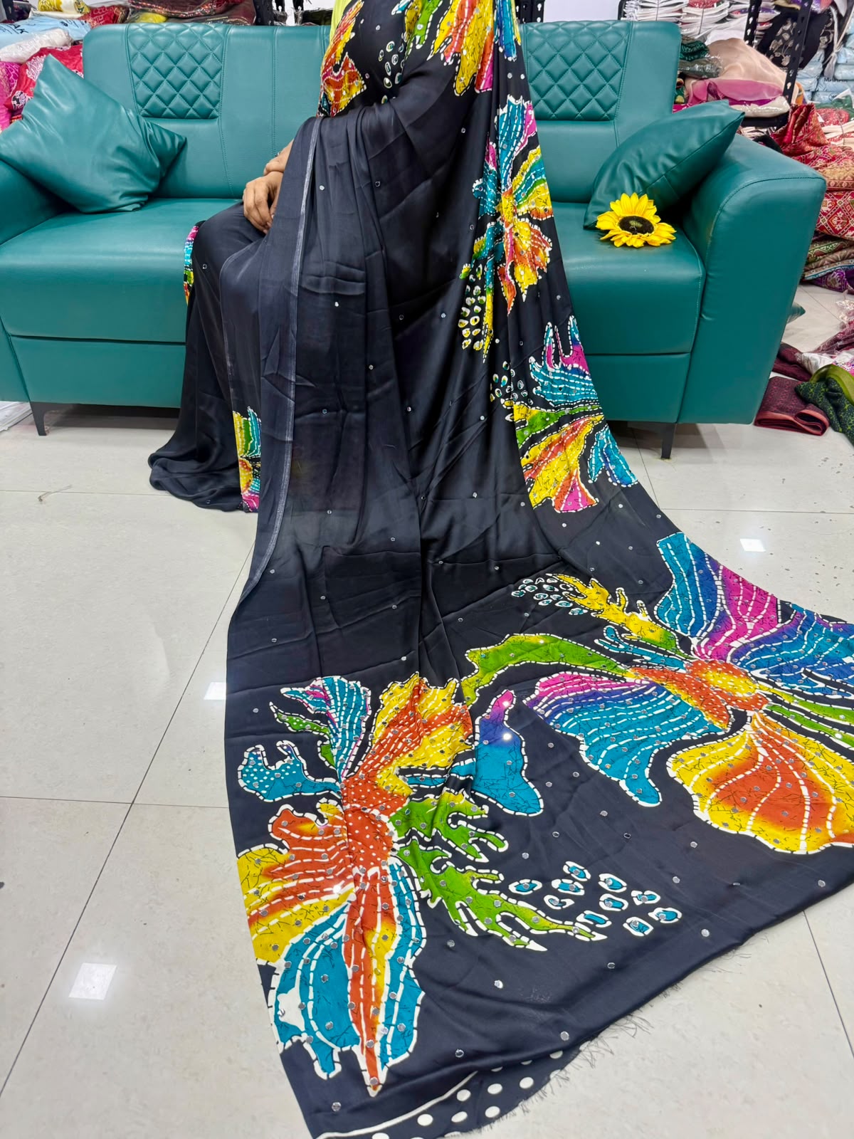 Ajrak gajji silk mirror work saree