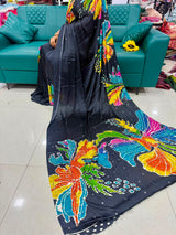 Ajrak gajji silk mirror work saree