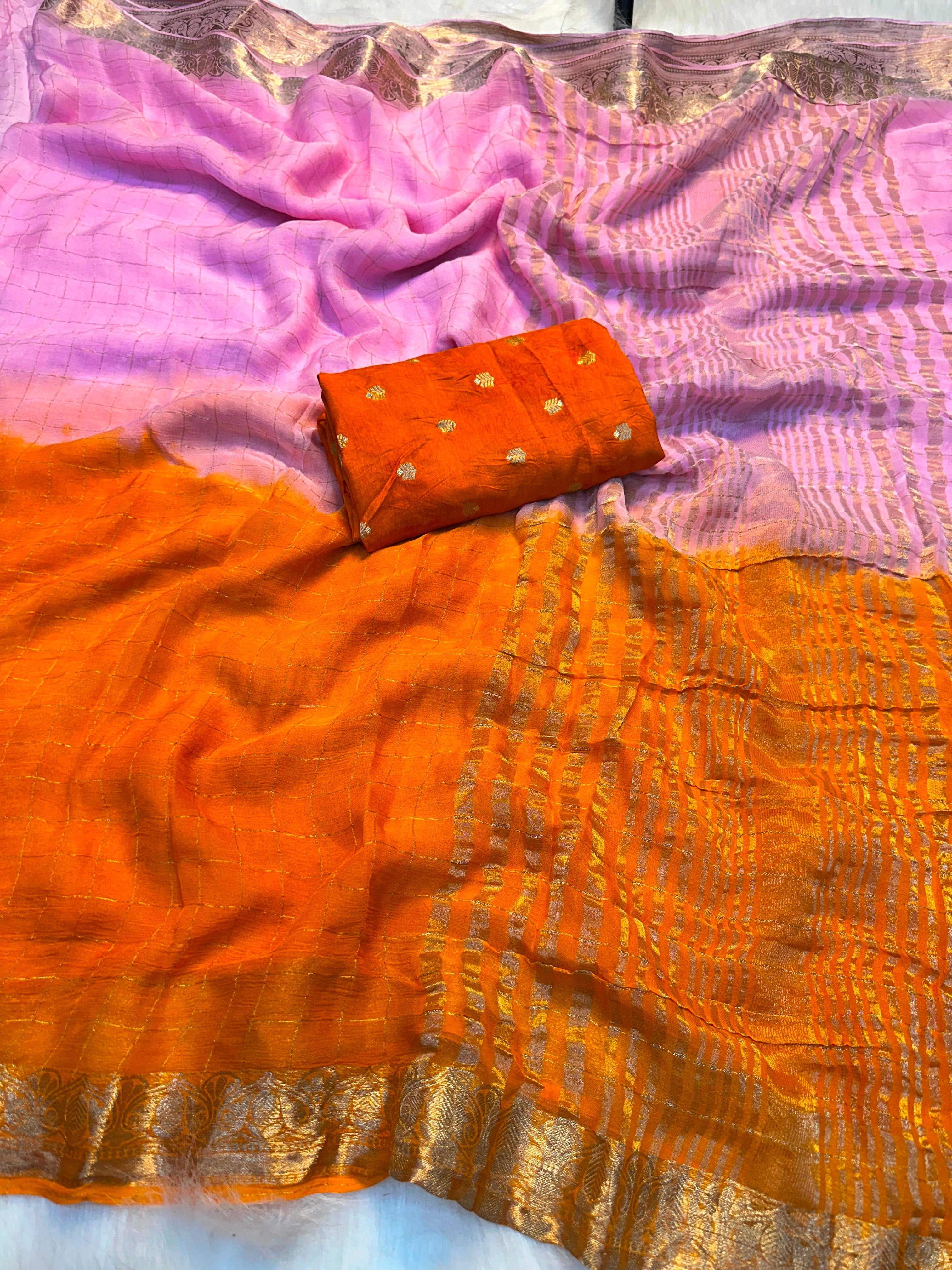 2 shaded viscose georgette checks saree