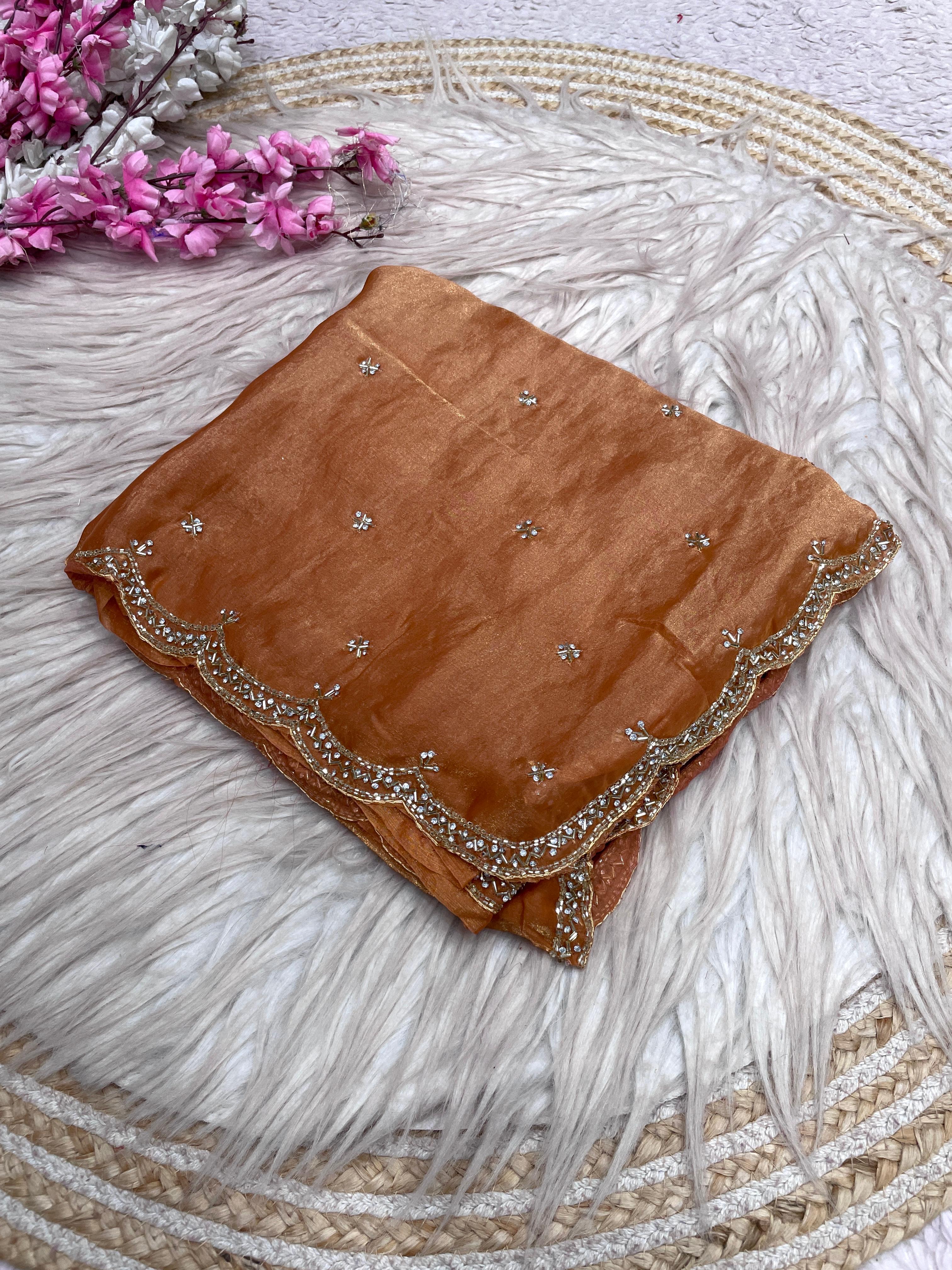 Space silk beads work saree