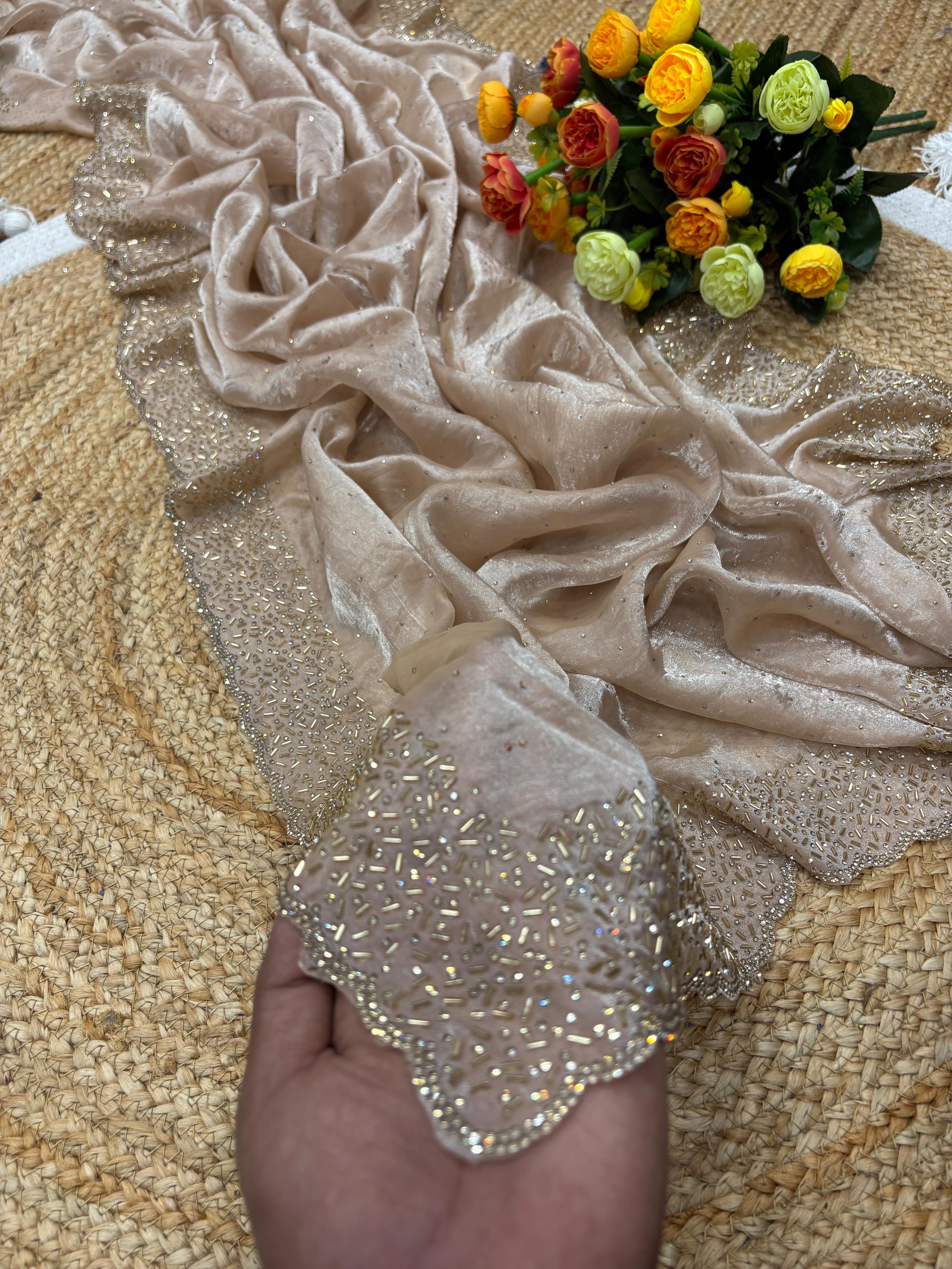 Space silk Diamond work saree