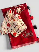 Premium Chanderi Silk Saree Fully Stitched blouse
