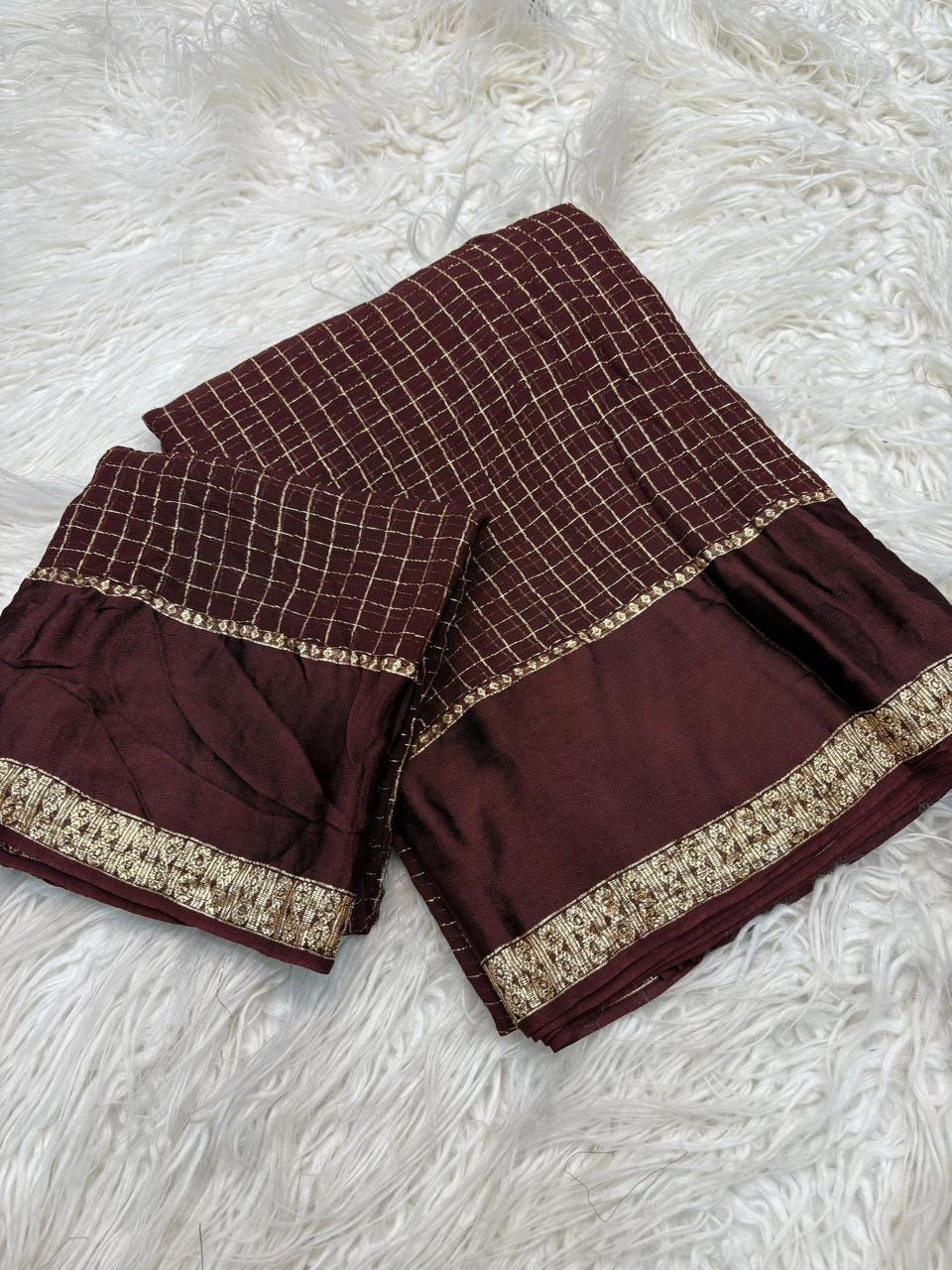 Viscose georgette vintage checks saree
