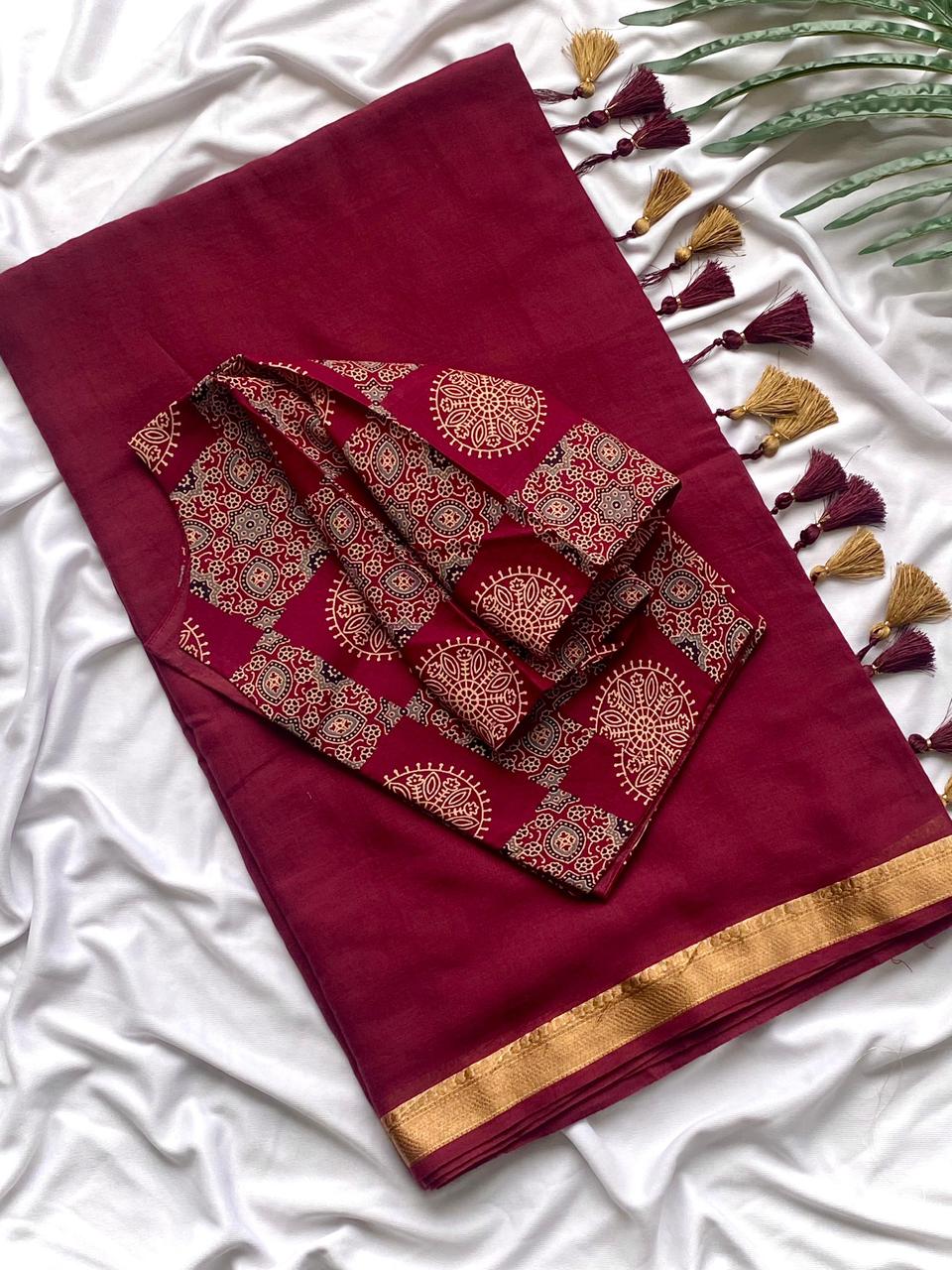 Pure mul cotton with cotton printed blouse