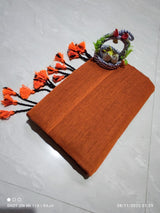 Plain khadi cotton saree with tassels