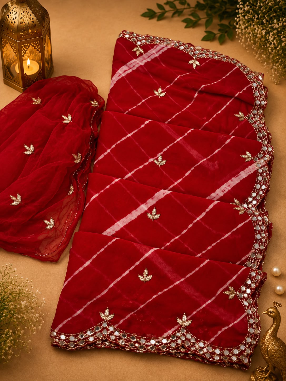 Lehriya chiffon mirror work saree