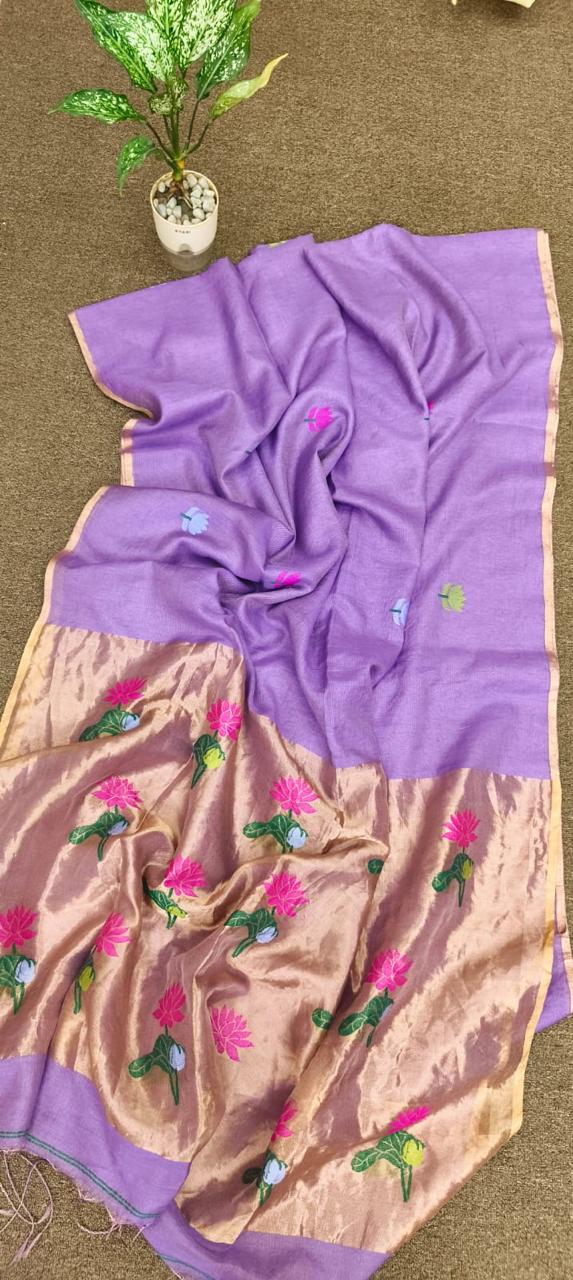 Pure linen jambdani tissue silk saree