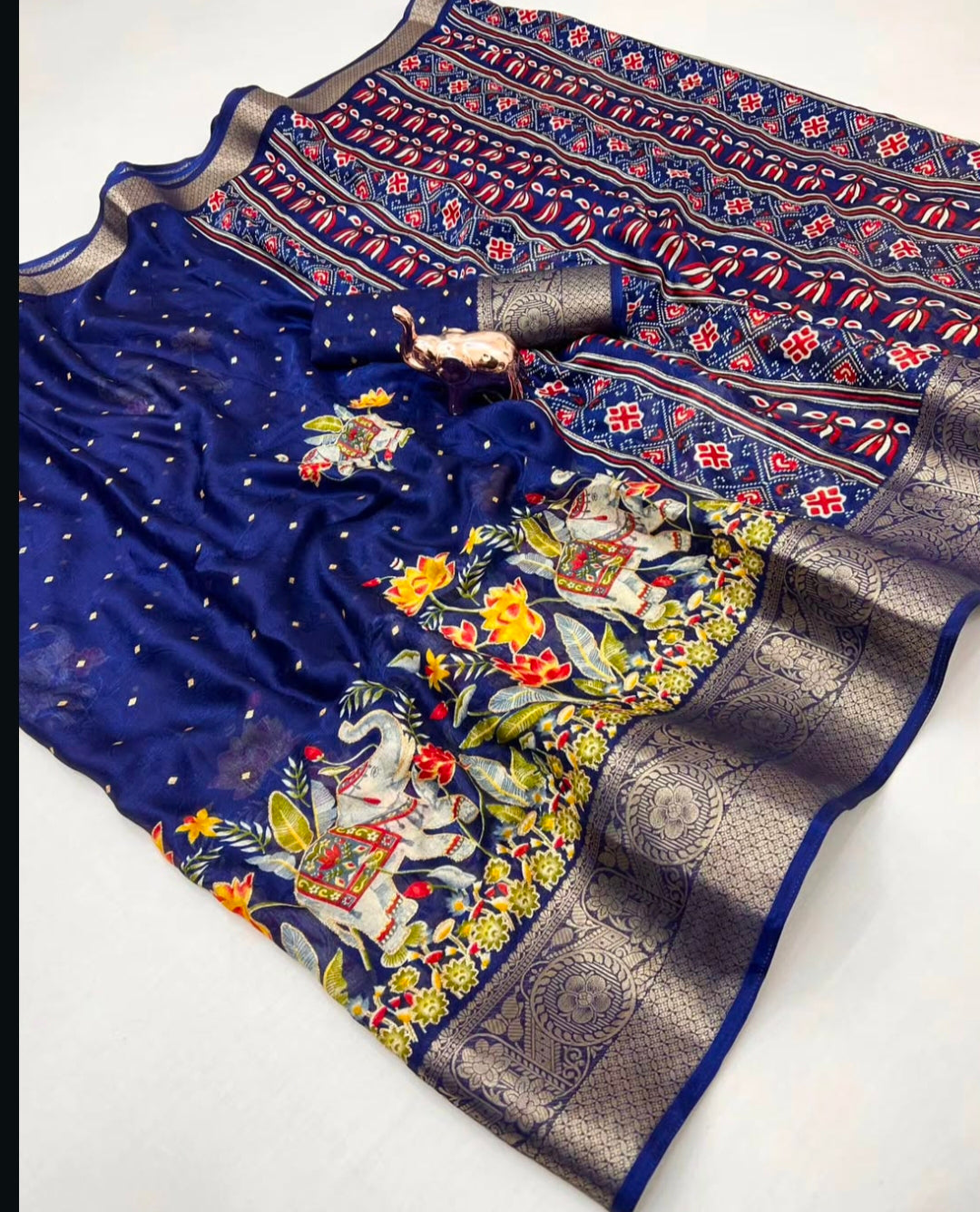 Marshmallow elephant zari weaving saree