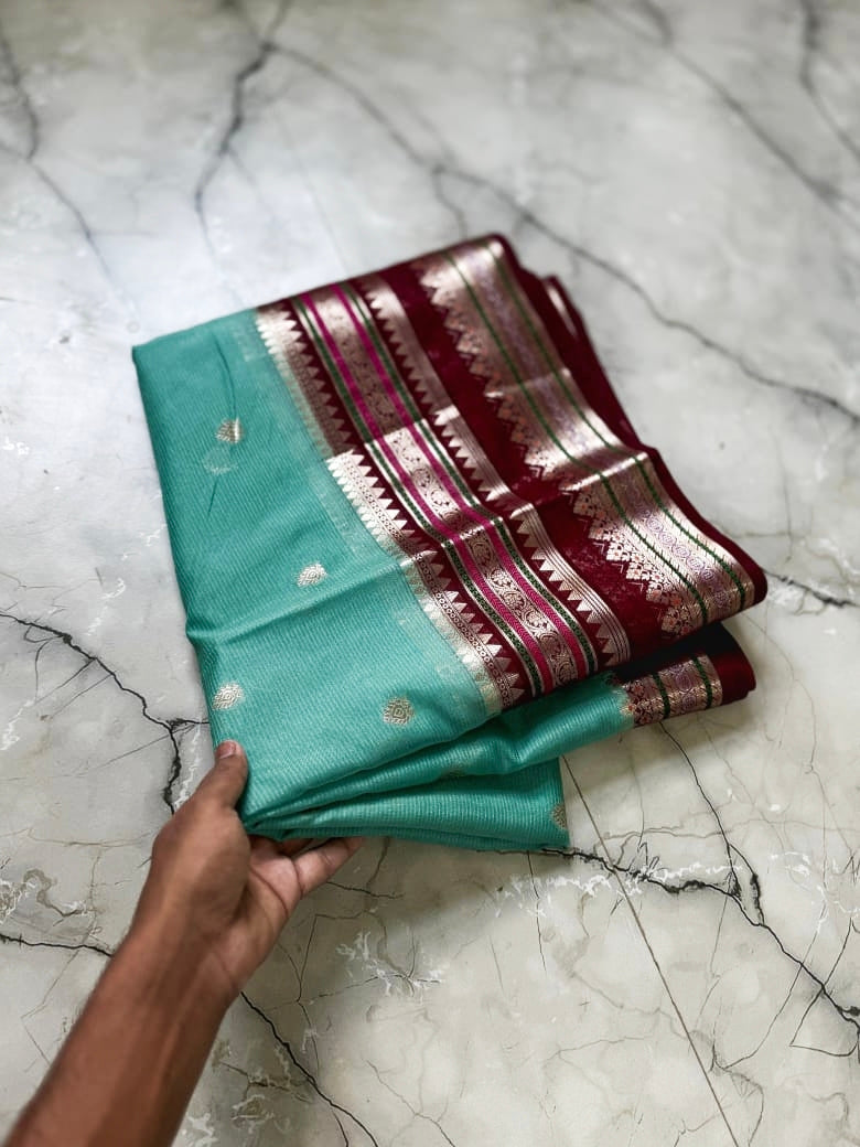 Banarasi soft katan silk contrast boarder saree