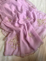 Pure chiffon and organza handwork saree