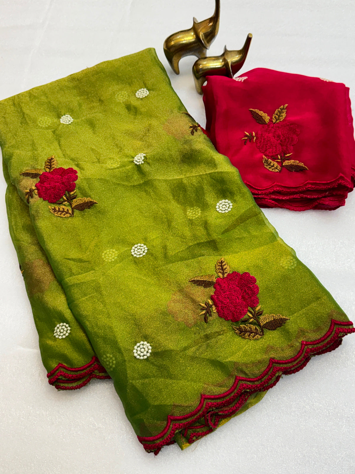 Soft moss silk georgette embroidery saree