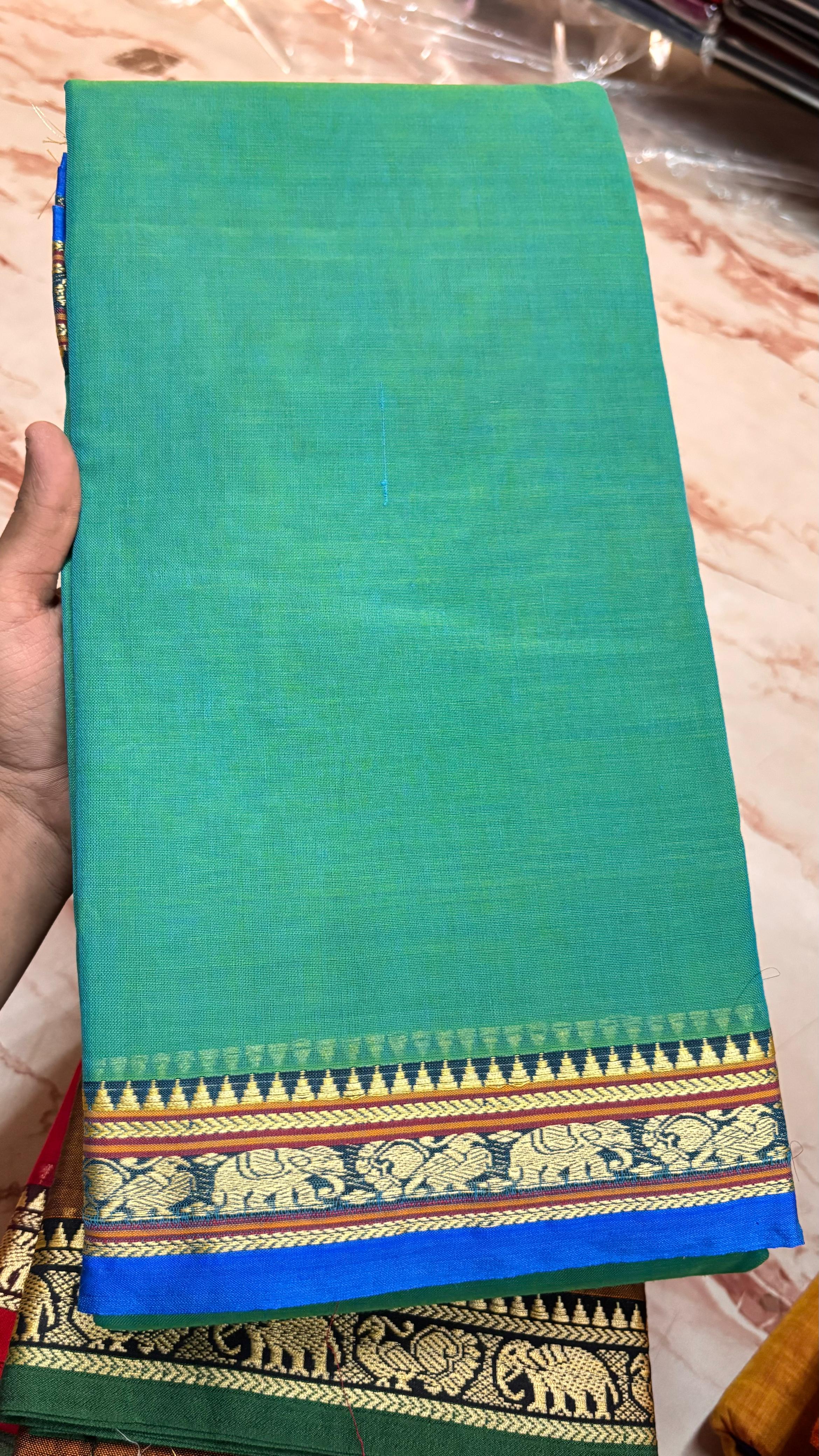 Narayanpeta Mercerised Cotton elephant small boarder saree