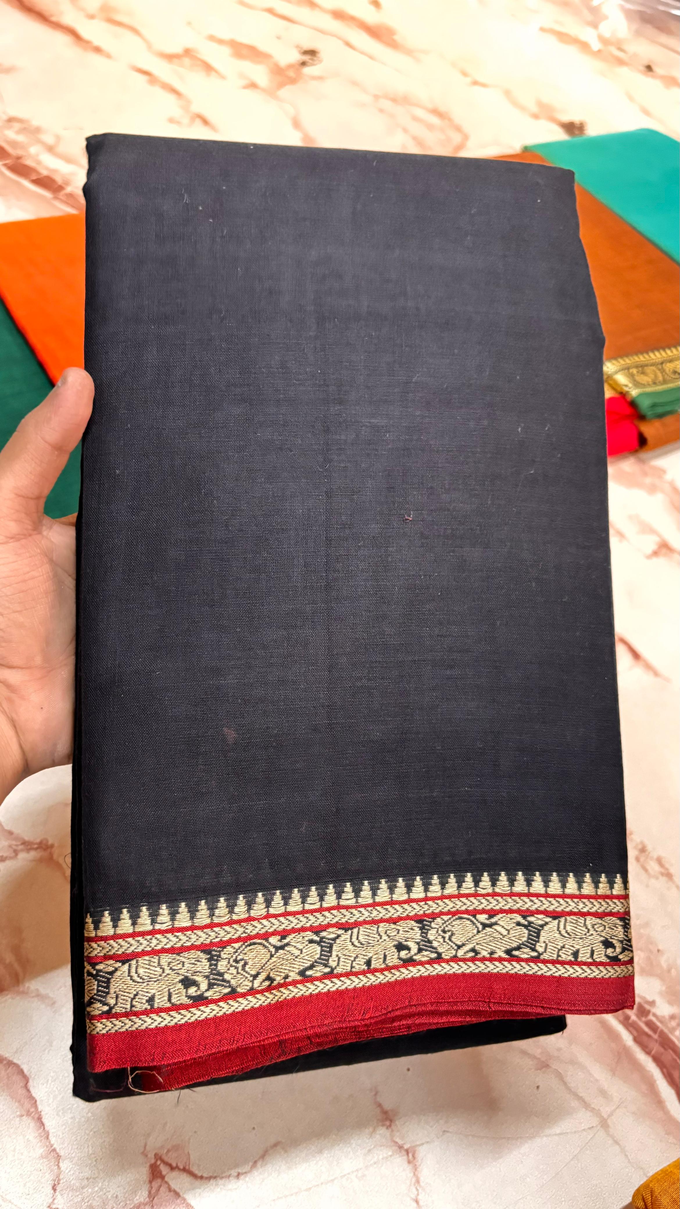 Narayanpeta Mercerised Cotton elephant small boarder saree