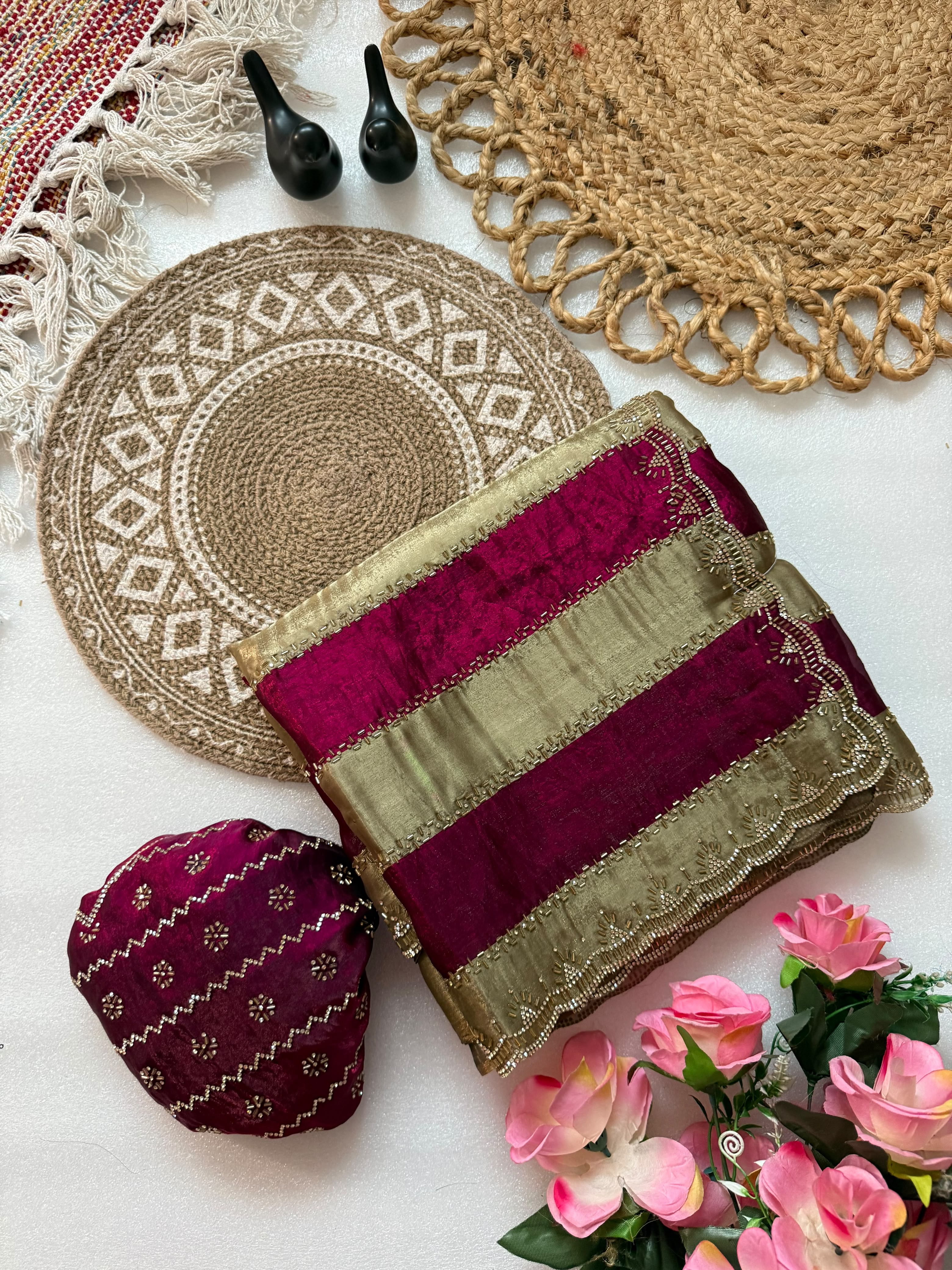 Space silk jharkan work sarees for party wear