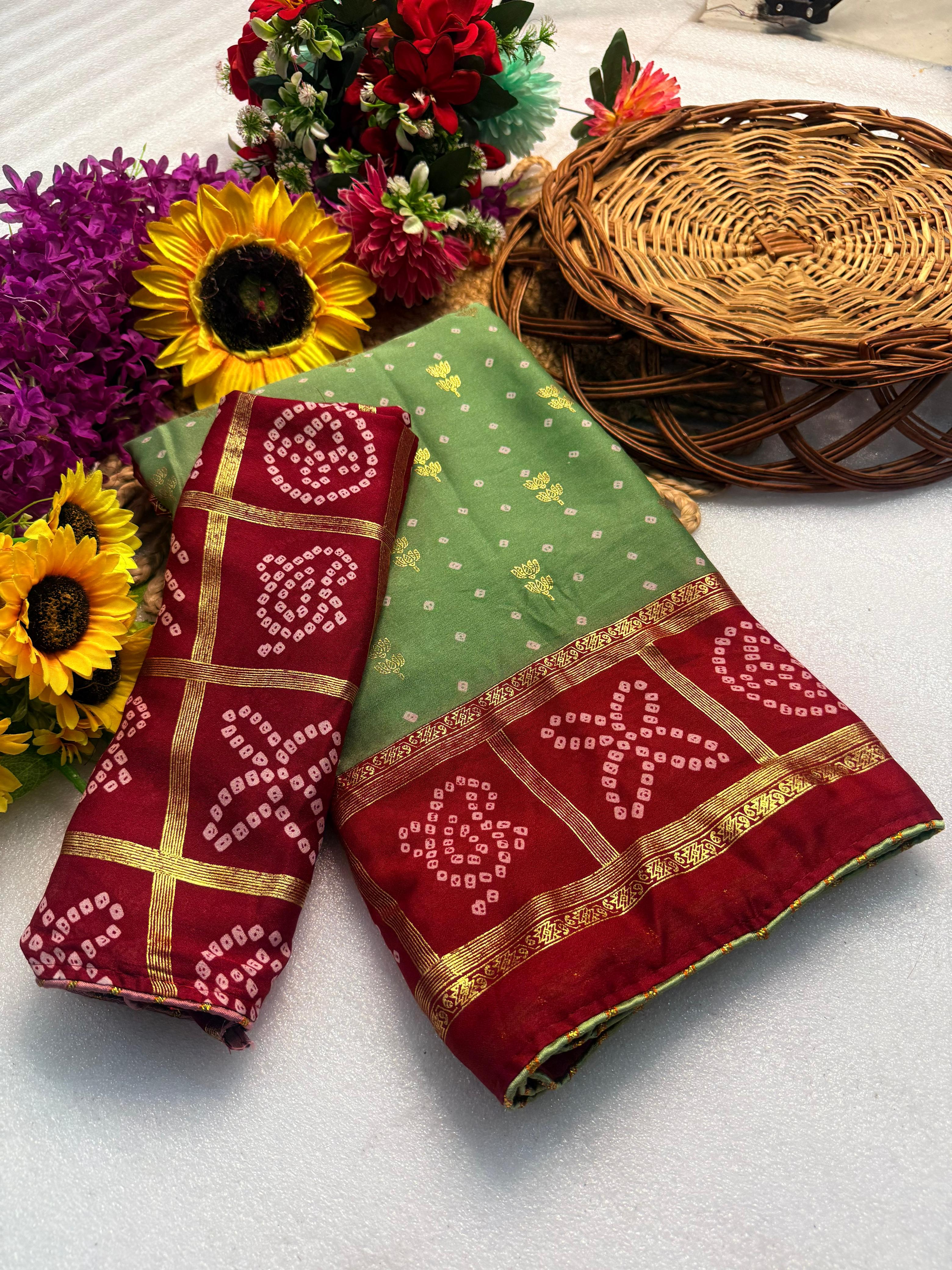 Moss Georgette Bandej Saree