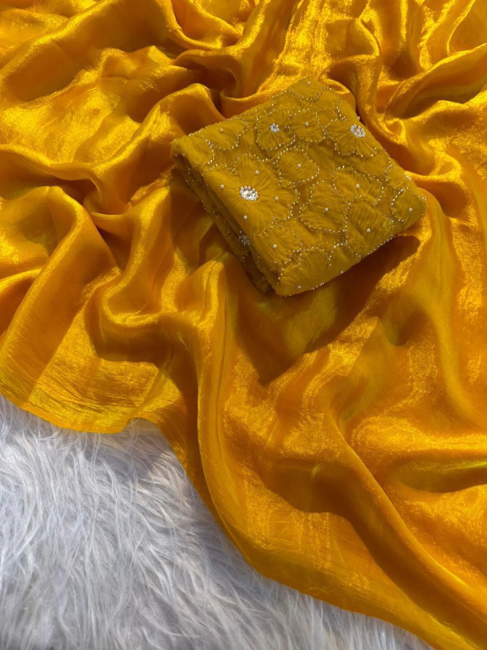 Space silk 3D applique saree