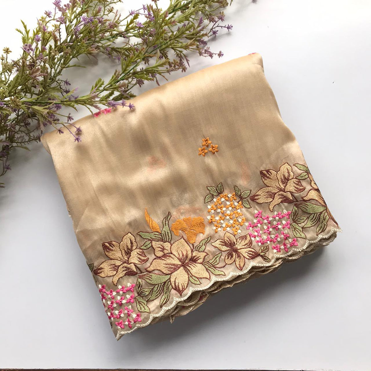 Tissue embroidery premium saree