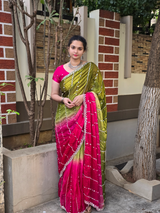 Space silk dual shade original beads work saree