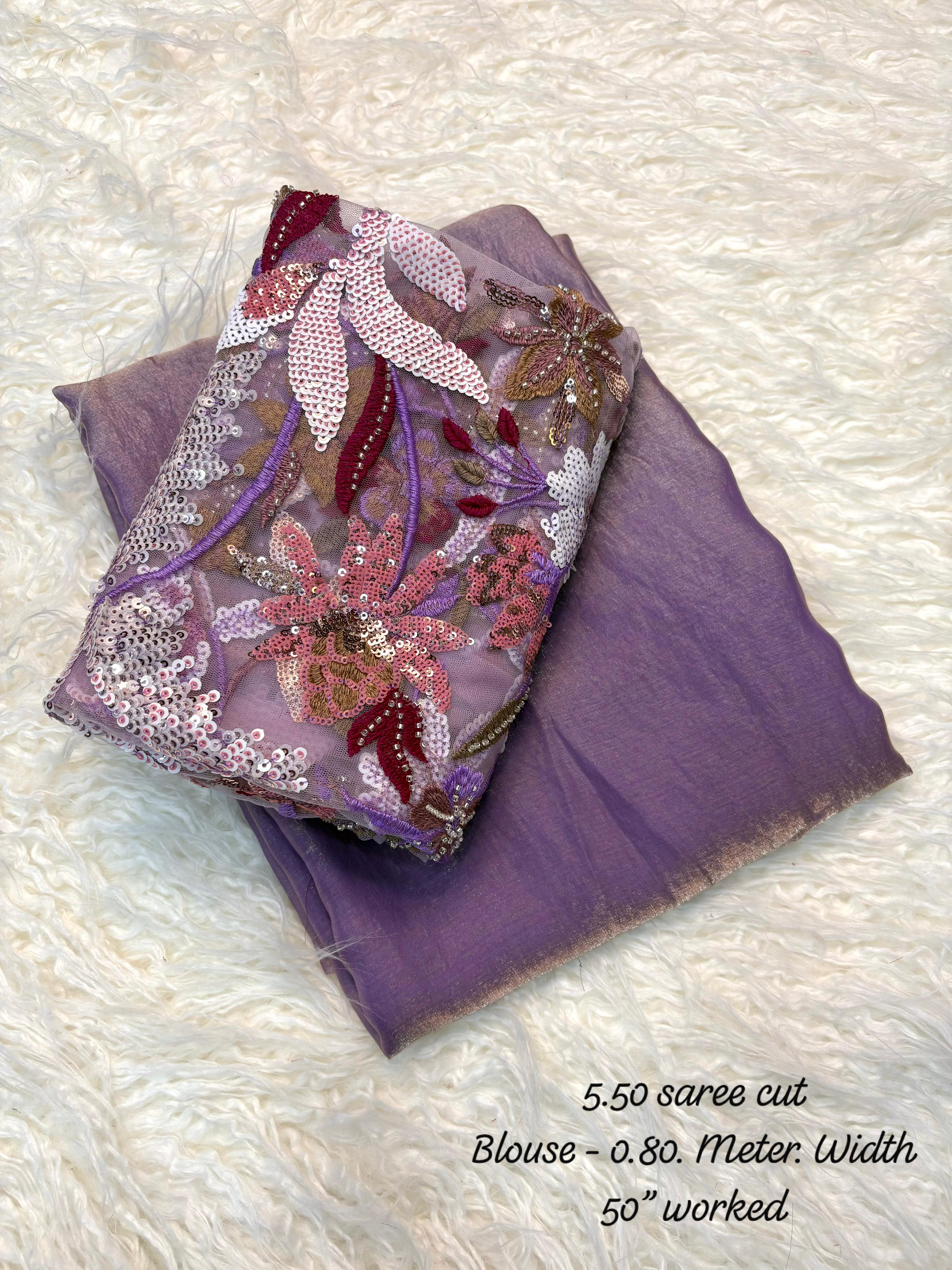 Dual tone space silk saree with 3d designer blouse