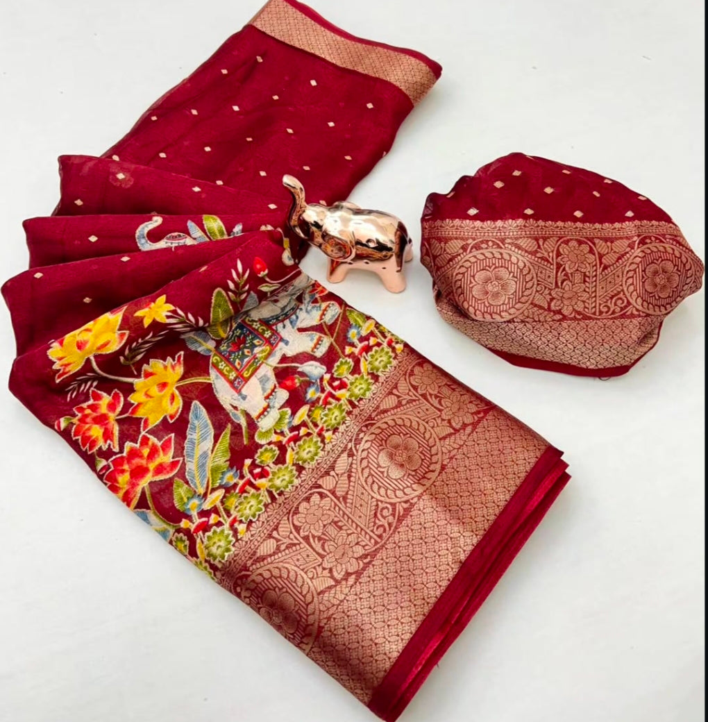Marshmallow elephant zari weaving saree