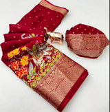 Marshmallow elephant zari weaving saree