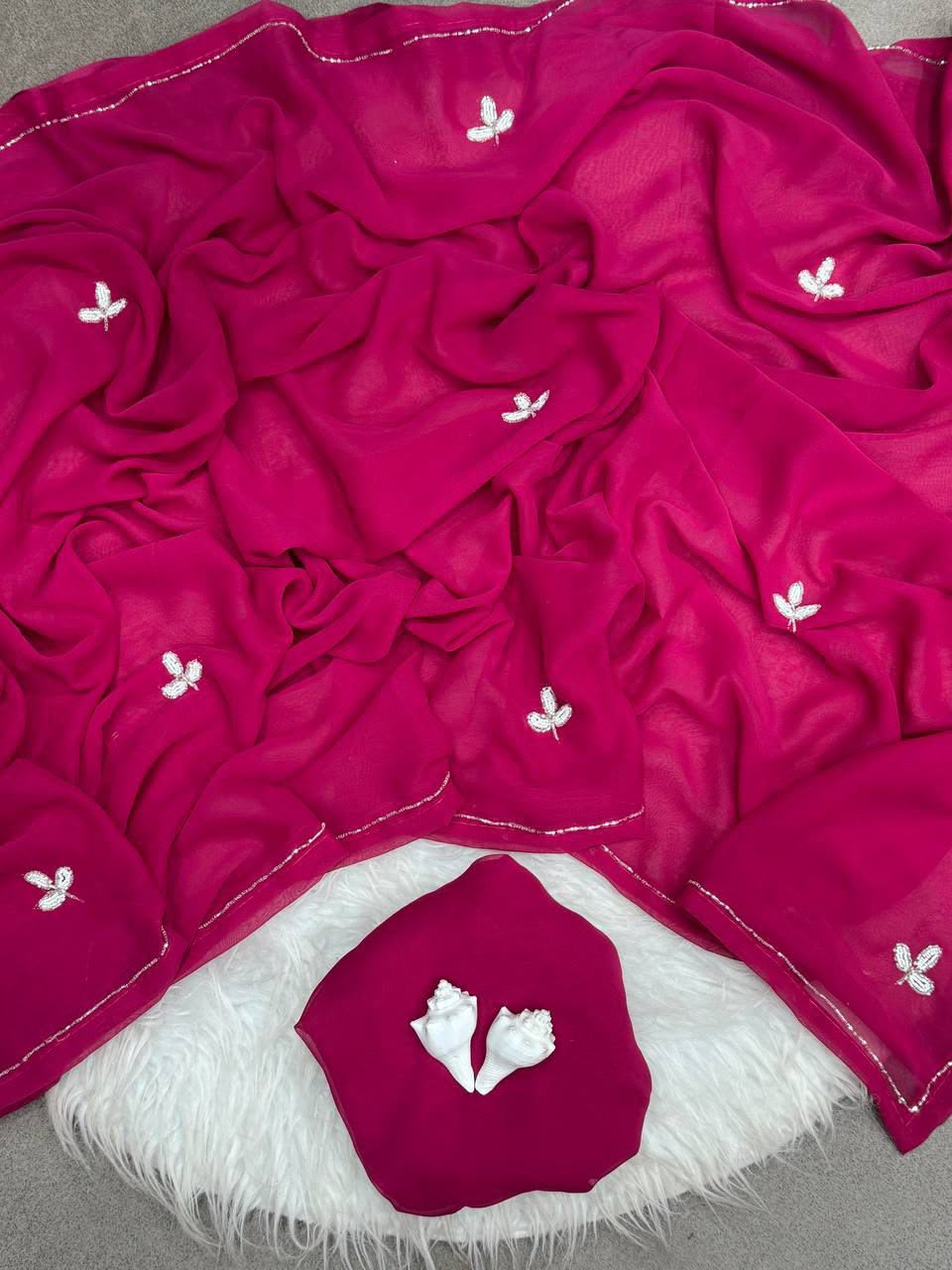 Soft chiffon saree leaf pattern
