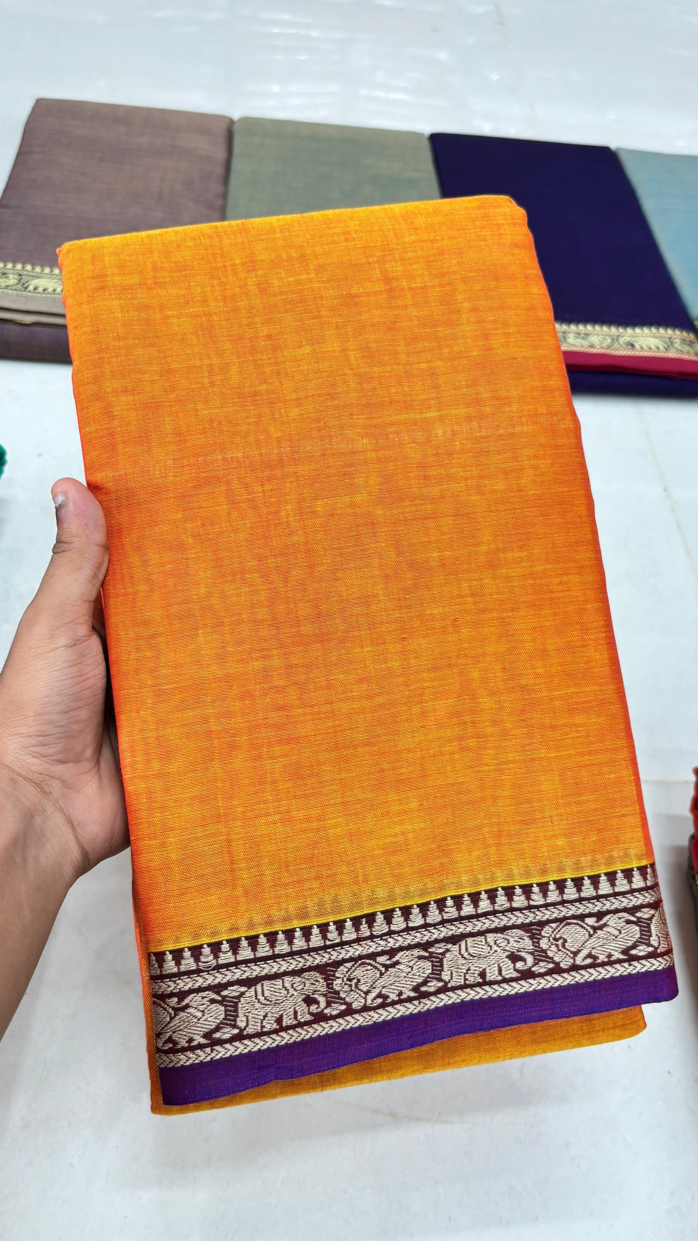 Narayanpeta Mercerised Cotton elephant small boarder saree