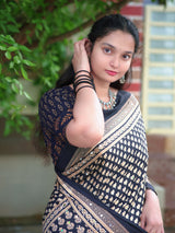 Semi modal crepe silk ajrak mirror saree
