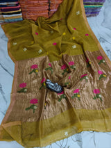 Pure linen jambdani tissue silk saree