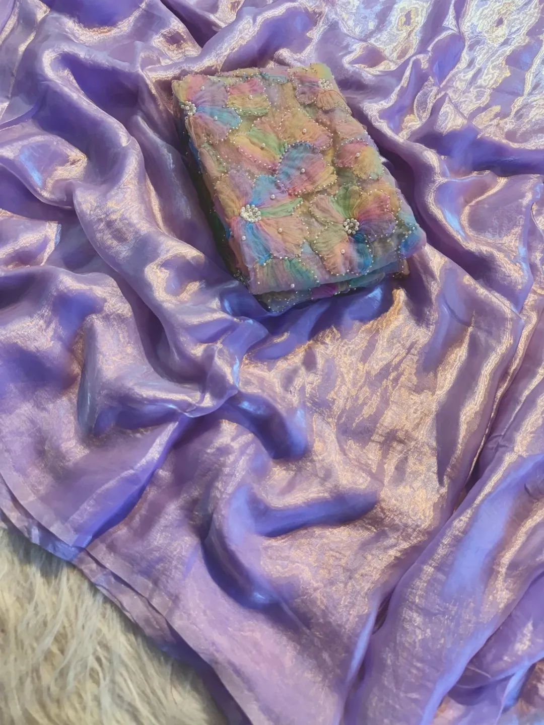 Space silk 3D applique saree