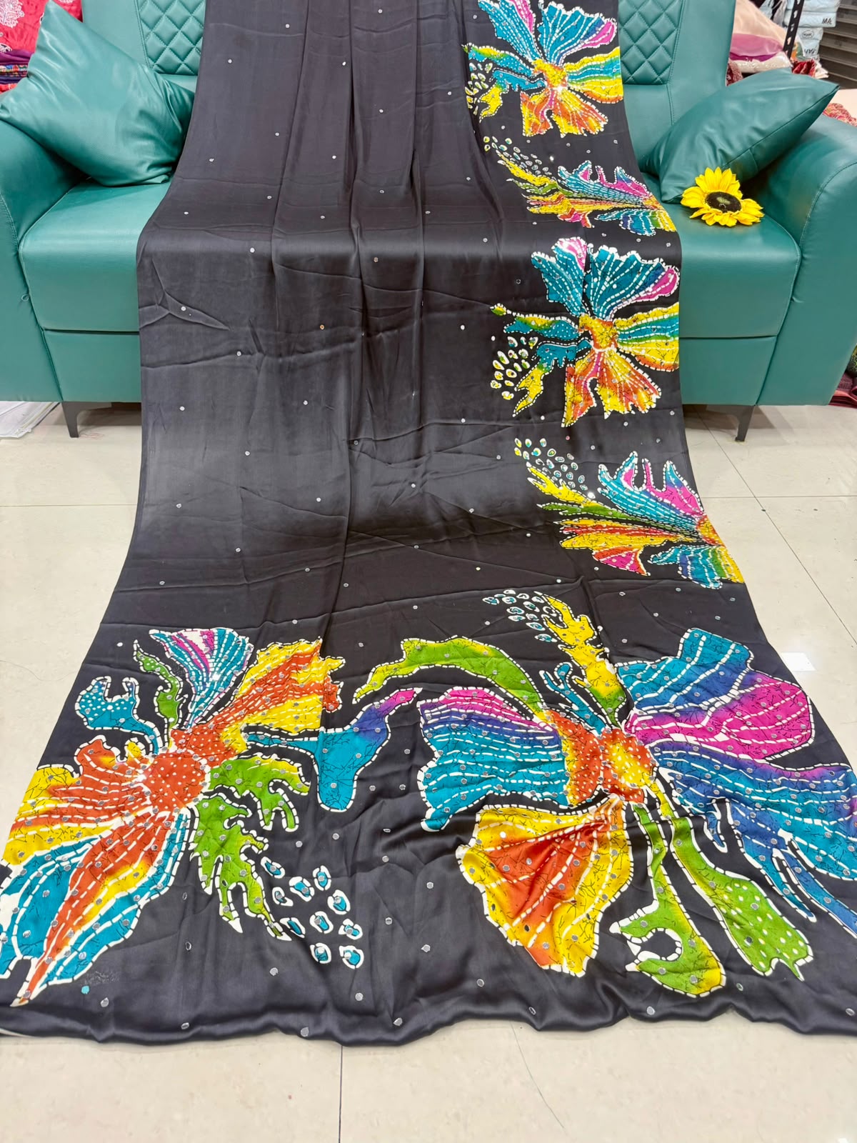 Ajrak gajji silk mirror work saree
