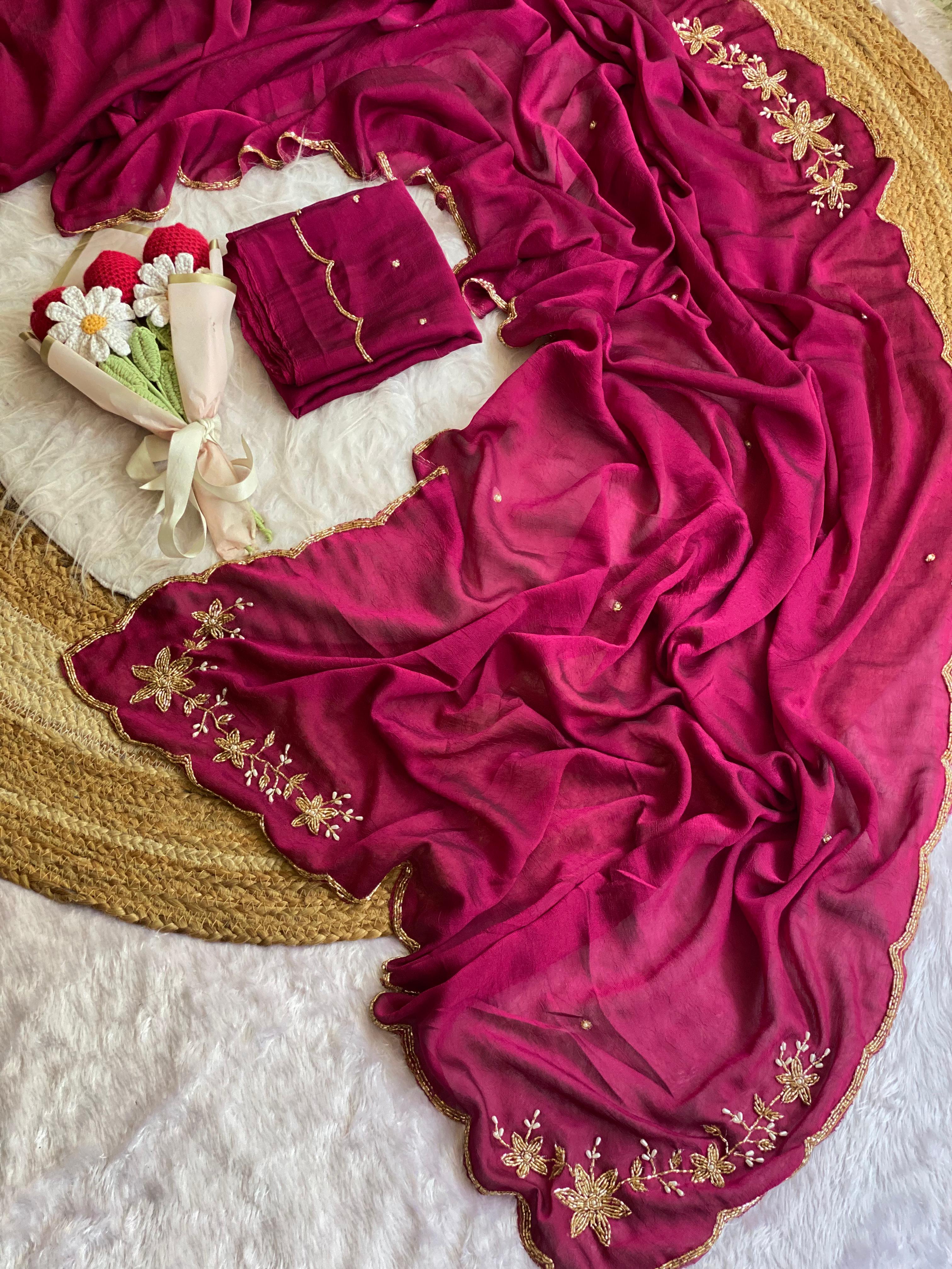 Rangoli crush pure handwork saree