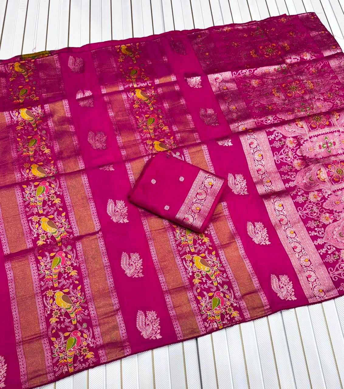 Kaddi georgette tissue meenakari saree
