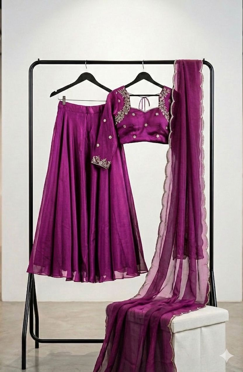Madhuri Purple fully stitched lehanga