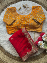 Space silk fully stitched designer blouse with saree