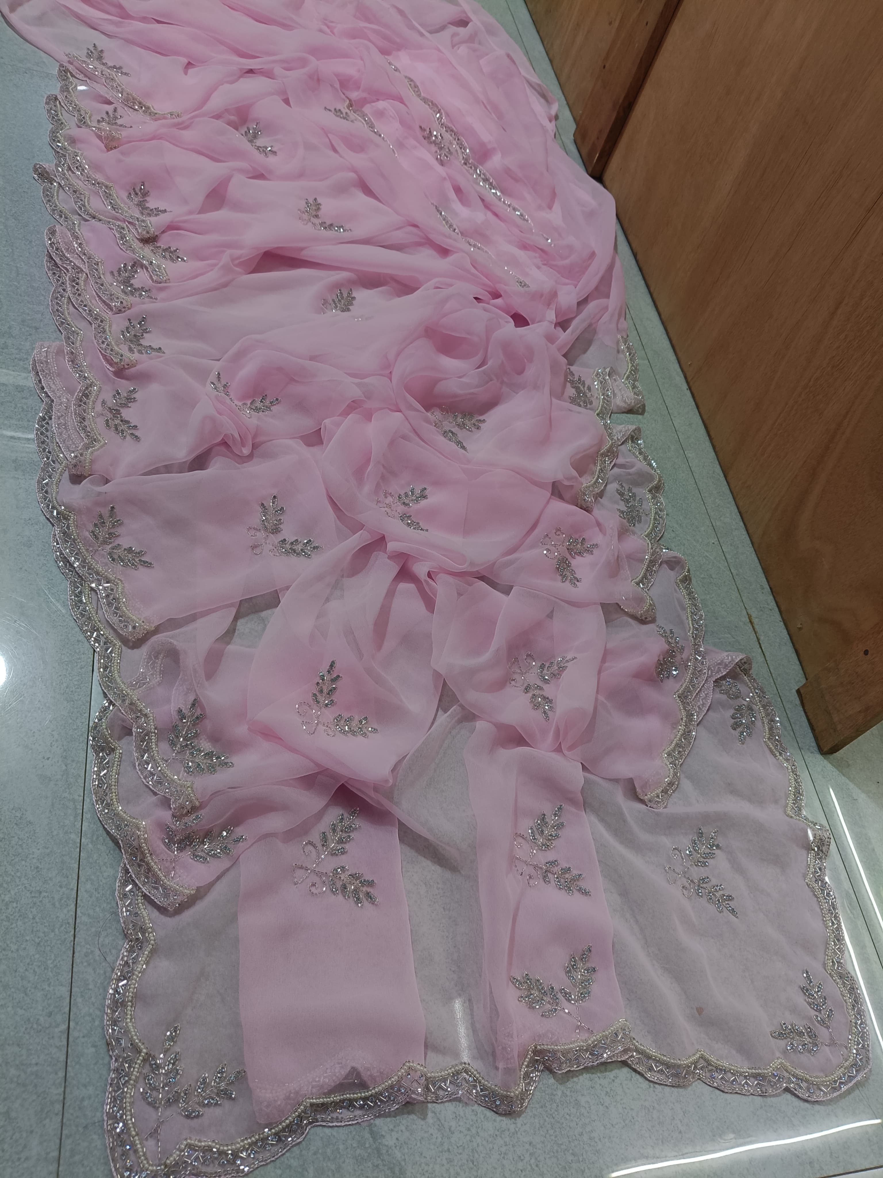 Pure royal georgette handwork saree
