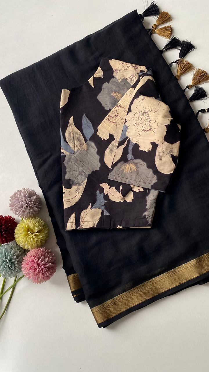Pure mul cotton with cotton printed blouse