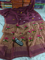 Pure linen jambdani tissue silk saree