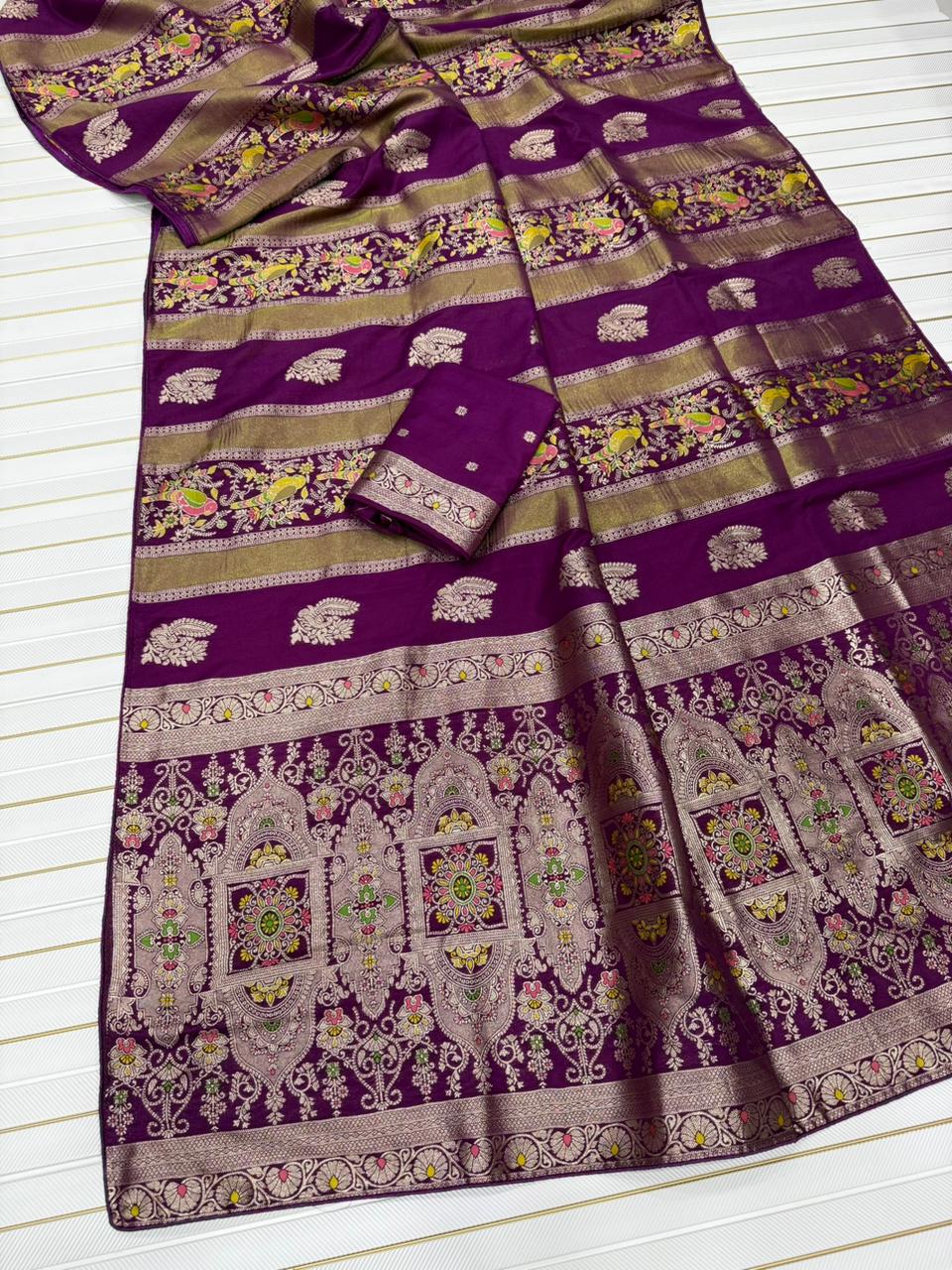 Kaddi georgette tissue meenakari saree