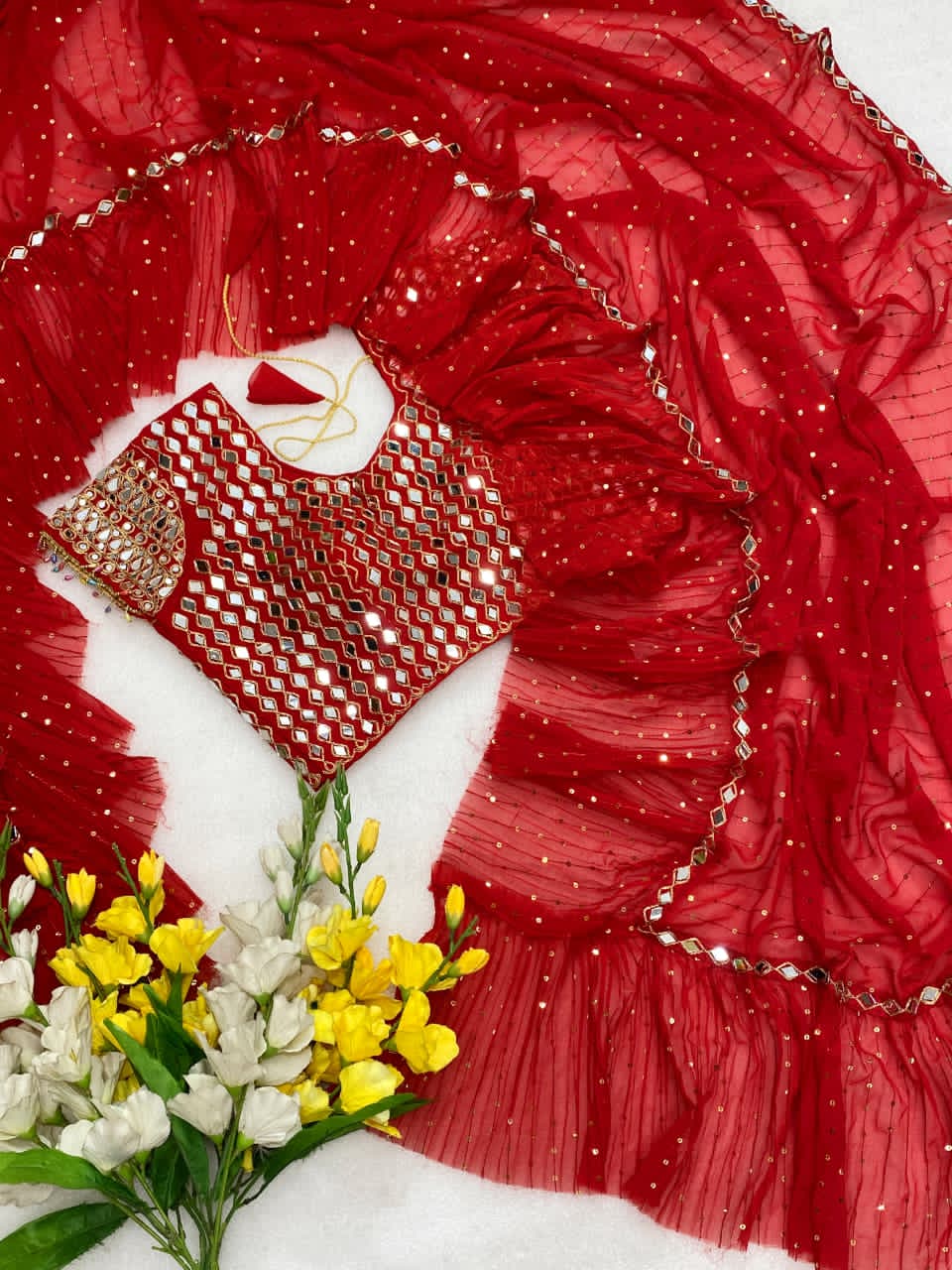 Bollywood style Rani ruffled saree